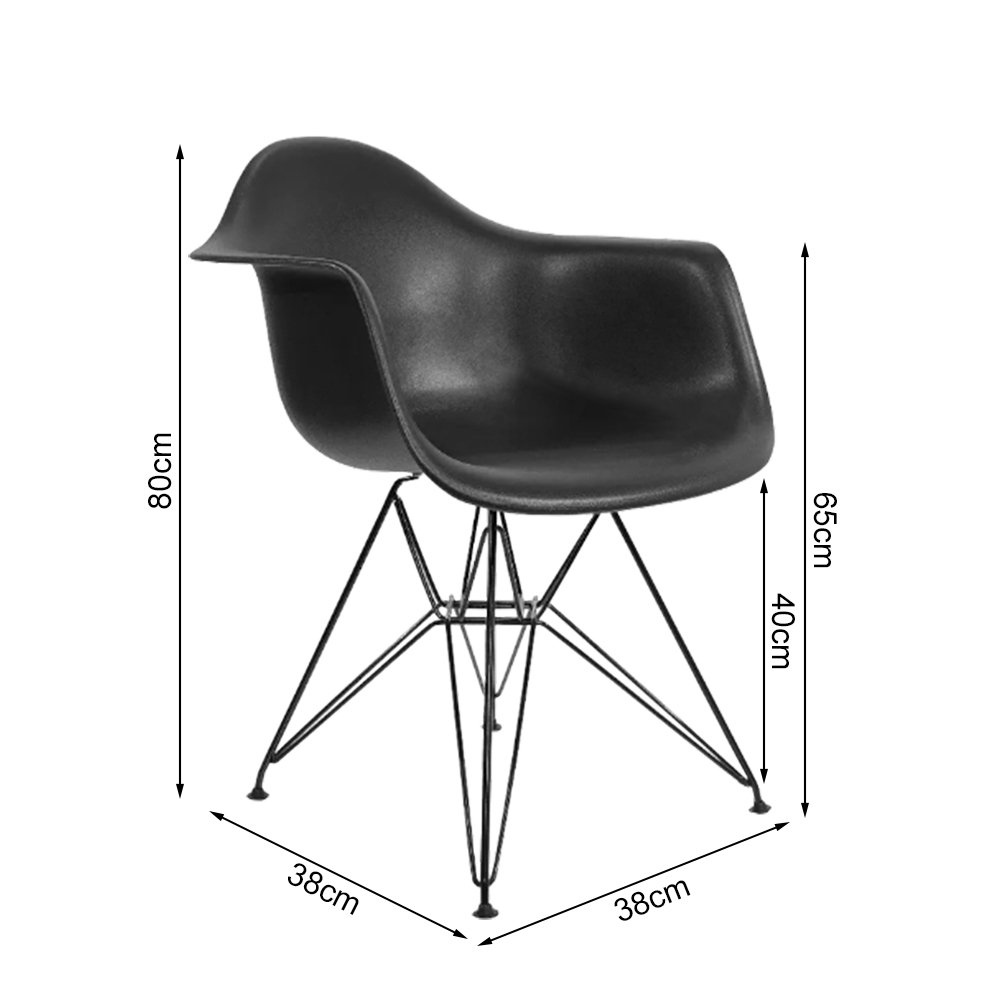 Mesa Industrial Jantar Redonda 110cm Amêndoa Base V com 4 Poltronas Pretas Eames Daw Ferro Preto - 6