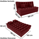 Ver imagem 3 de Sofa Cama 2 Lugares 185 Cm Duda Veludo E432 Vermelho Milani Store