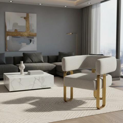 Poltrona Cadeira Decorativa Versátil Loy - Zahav Estofados:bouclé Cinza