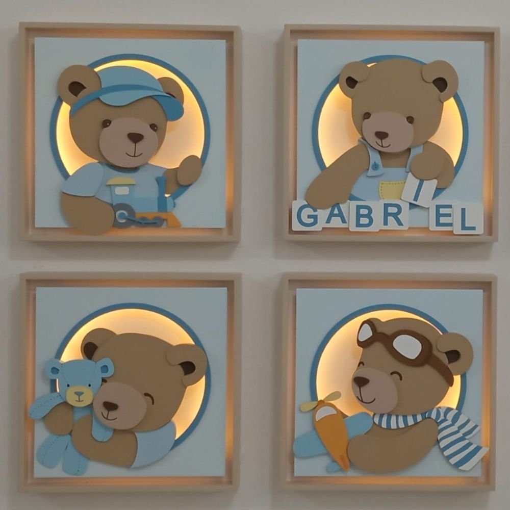 Quadro Caixa Charme Ursinho com Trenzinho - QDUR-04 BH BABY KIDS - 3