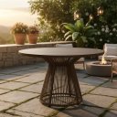 Ver imagem 1 de Mesa Suíça Tampo Ripado Alumínio Marrom 80cm