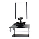 Ver imagem 1 de GABINETE DE VIDRO PARA BANHEIRO 60CM AC CUBA QUADRADA PRETO FULL COM TORNEIRA CASCATA