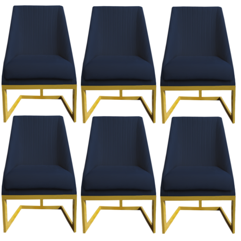 Kit 06 Cadeiras Para Sala de Jantar Ana Base de Ferro Veludo Azul Marinho D'Classe Decor