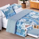 Ver imagem 1 de Edredom 2,40m X 2,20m + Jogo de Cama Bouti Estampado Queen 06 Peças 100% Poliéster - Azul Sereno
