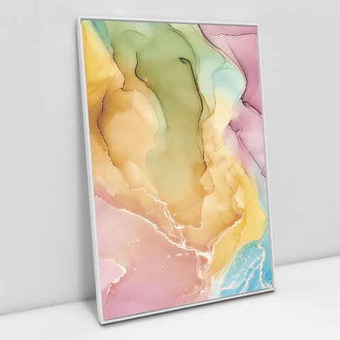 Quadro Decorativo em Canvas Abstrato Mármore Colorido TaColado Moldura Flutuante 4,5cm Branca 60 x 4