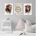Ver imagem 2 de Kit 3 Quadros Aquarelas Face de Jesus - Pai Nosso 24x18cm:madeira Branca