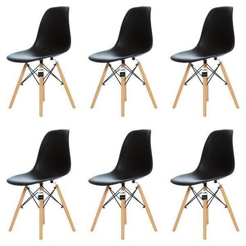 Kit 6 Cadeiras Charles Eames Eiffel Dsw - Preta - Kza Bela Preta