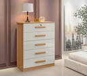 Ver imagem 2 de Cômoda Ipanema 5 Gavetas Grande com Chave para Quarto Tampo em Mdf Cor:cinamomo / Off