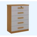 Ver imagem 1 de Cômoda Ipanema 5 Gavetas Grande com Chave para Quarto Tampo em Mdf Cor:cinamomo / Off