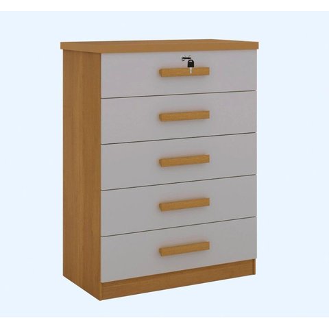 Cômoda Ipanema 5 Gavetas Grande com Chave para Quarto Tampo em Mdf Cor:cinamomo / Off