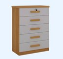 Ver imagem 1 de Cômoda Ipanema 5 Gavetas Grande com Chave para Quarto Tampo em Mdf Cor:cinamomo / Off