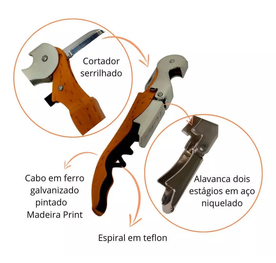 Saca Rolha Abridor de Garrafa Pulltex Pulltaps Madeira Print - 7