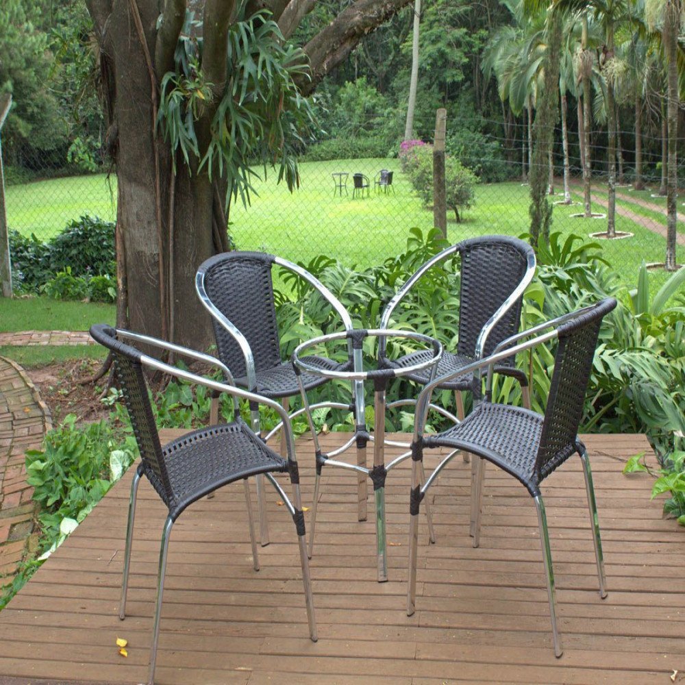 Jogo de 4 Cadeiras e Mesa Floripa em Alumínio Com 2 Espreguiçadeiras Roma Trama Original - 4