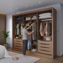 Ver imagem 3 de Guarda-Roupa Casal com Espelho 3 Portas de Correr 8 Gavetas Montclair 275cm Canella com Off-White