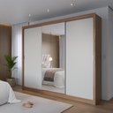 Ver imagem 1 de Guarda-Roupa Casal com Espelho 3 Portas de Correr 8 Gavetas Montclair 275cm Canella com Off-White