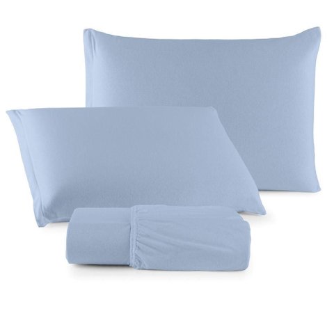 Jogo de Cama Lençol Sereno Queen em Malha Algodão Azul Claro 100% Algodão