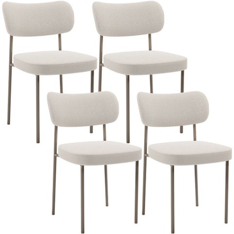 Kit 04 Cadeiras Decorativa Estofada para Sala de Jantar Melina Base Arena L02 Bouclê Cru - Lyam Deco