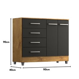Comoda Gisele 4 Gavs 2 Portas Castanho/onix - 4