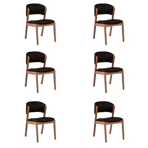 Kit 6 Cadeiras Decorativa Sala de Jantar Luxo Luna Facto Marrom - Mozzelar