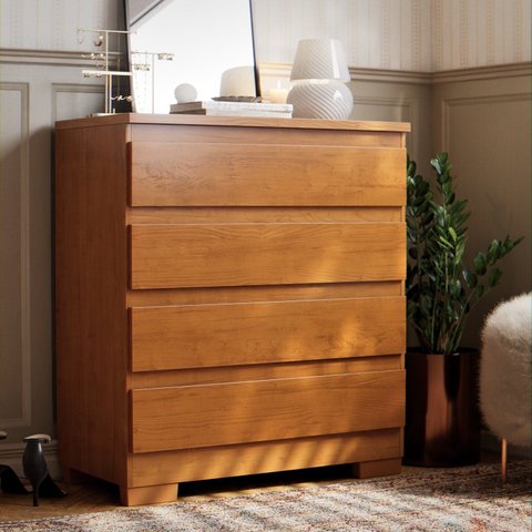 Cômoda 4 Gavetas MDF para Quarto Grande de Adulto com Pés Multiuso Organizador de Roupa Imperial