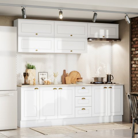 Cozinha Compacta de 08 Peças com Aéreo Basculante Nova York Henn