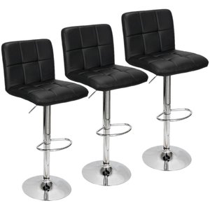 Kit com 3 Banquetas Gomos Confort em Cour?ssimo, Girat?ria, com Regulagem de Altura Preta Preta