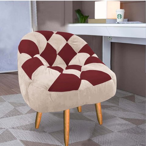 Poltrona Paloma Escritório Sala Pé Palito Suede Bege Rosado e Suede Vinho - Dominic Decor