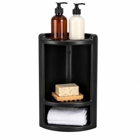 Porta Shampoo Parede Cantoneira Banheiro Duplo Organizador Canto Prateleira Preto Multiuso Suporte