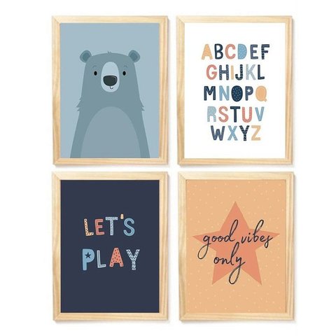 Kit Quadro Decorativo Infantil Urso Escandinavo Quarto Criança Bebê Enxoval