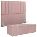 Ver imagem 2 de Kit Cabeceira Cama Box Casal 140cm e Calçadeira Recamier Baú Dália W01 Linho Rosa - Lyam Decor