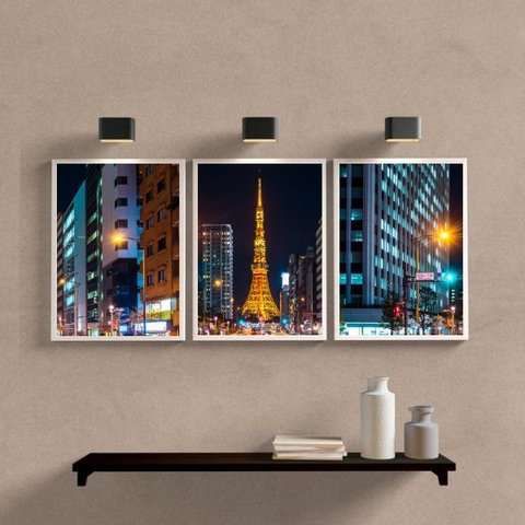 Kit 3 Quadros Decorativos Noite Em paris 33x24cm - com Vidro:madeira Branca