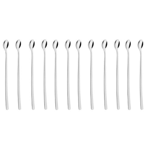 Kit 12 Colheres Cabo Longo Bailarina Inox 30cm Tramontina para Mexer Suco Drinks Coquetel