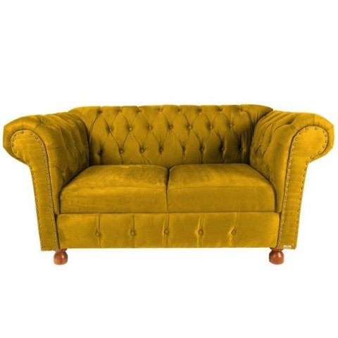 Uma Namoradeira Chesterfield Luiz XV + Uma Poltrona Luiz XV Suede Amarelo