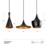Conjunto 3 x Luminárias Pendentes Tom Dixon - Kit Trio - Preto com Interior Cobre - 6