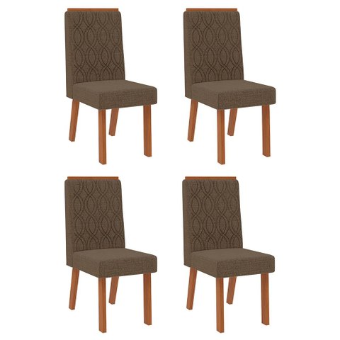 Conjunto com 4 Cadeiras Estofadas para Mesa de Jantar Sara MDF Freijó Linho Canela DJ Móveis
