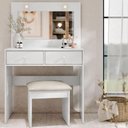 Ver imagem 5 de Penteadeira Camarim e Banqueta Maia com Almofada Branco – Luapa Móveis