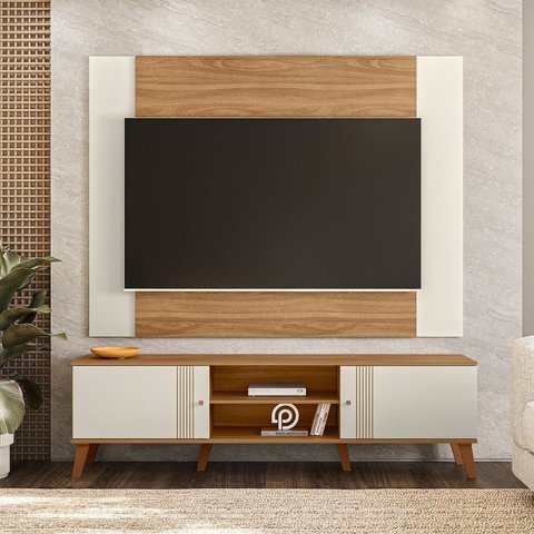 Rack com Painel para TV até 75 Polegadas Retrô 197CMX180CM Denver Marrom/Off White