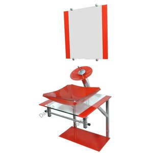 Gabinete de Vidro 40cm para Banheiro Cuba Chanfrada Vermelho - DaHora