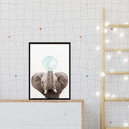 Quadro Elefantinho Chiclete Azul 33x24cm:madeira Preta - 1