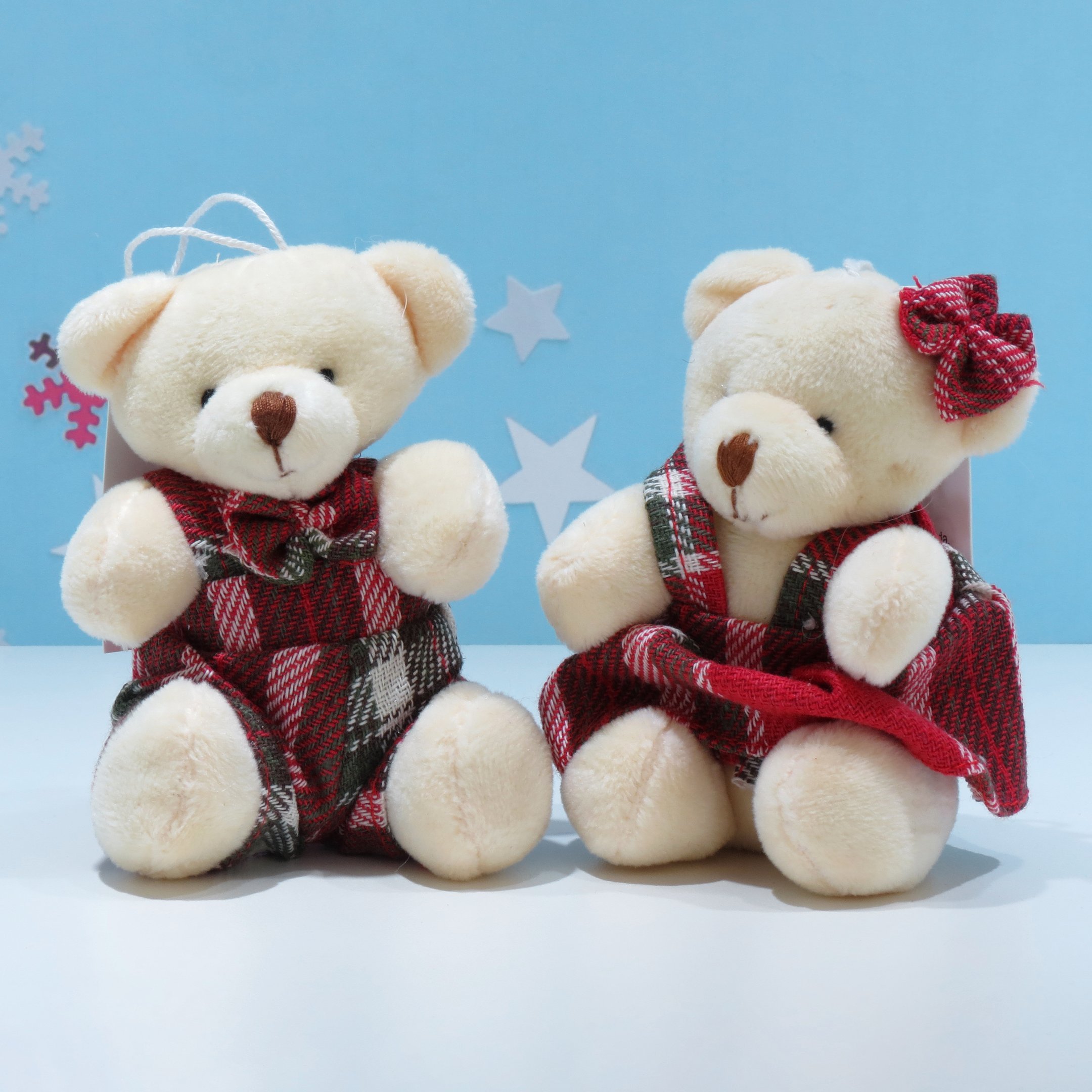 Kit 4 Mini Ursos de Pelúcia Xadrez Enfeite Árvore de Natal | MadeiraMadeira