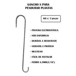 Gancho S Grande P/ Pendurar Plantas 30cm Kit 3 Peças - 3