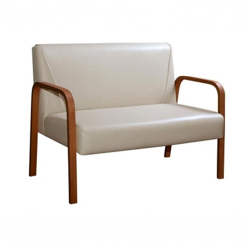 Sofá Anita 2 Lugares 108cm Bege Corino Fixo Estrutura Madeira Bella Decor