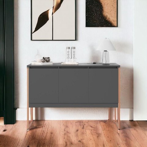 Aparador Buffet Meraki Industrial 3 Portas MDF MDP 120cm Preto Plata Móveis