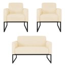 Ver imagem 1 de Kit Namoradeira e 2 Poltronas Decorativas Base Industrial Preta Maressa S03 Suede Bege - Ibiza