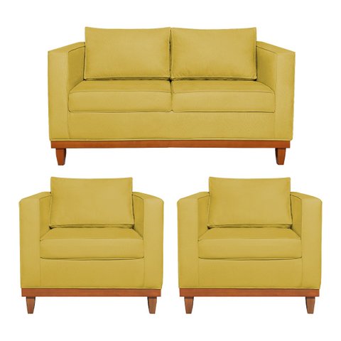 Kit Sofá 3 Lugares e 2 Poltronas Europa 180 cm Estilo Conforto e Elegância Suede - Doce Sonho