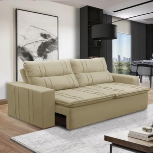Sofá Retrátil e Reclinável 3 Lugares com Molas 1,80m Elisa Suede Bege Rover & Beato
