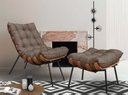 Ver imagem 5 de Poltrona com Puff Costela Sala Quarto Recepção Escritório Esqueleto Base Fixa Linho Marrom