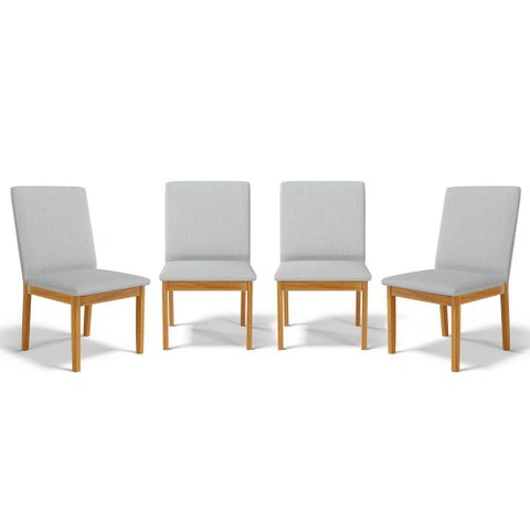 Kit com 4 Cadeiras Daniela Madeira Maciça Estofada para Mesa de Jantar Linho Cinza 407