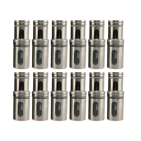 Kit 24 Saleiro Pimenteiro Porta Condimentos Em Vidro e Aço Inox Com Ajuste de Abertura Para Cozinha 