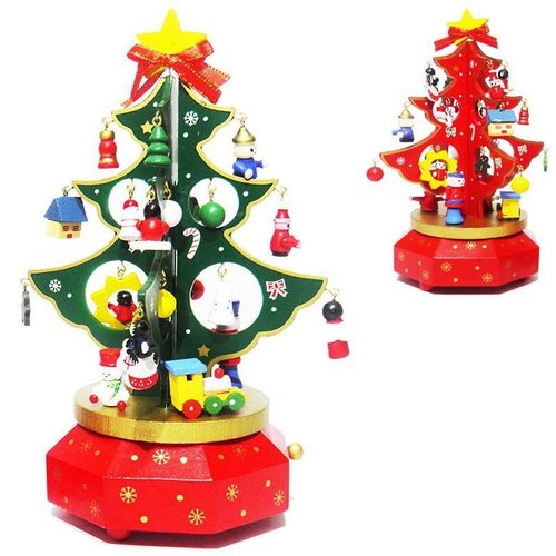 Mini Arvore de Natal Musical Movimento Madeira Enfeite Natalino Toca e Gira  (5002) - Verde | MadeiraMadeira